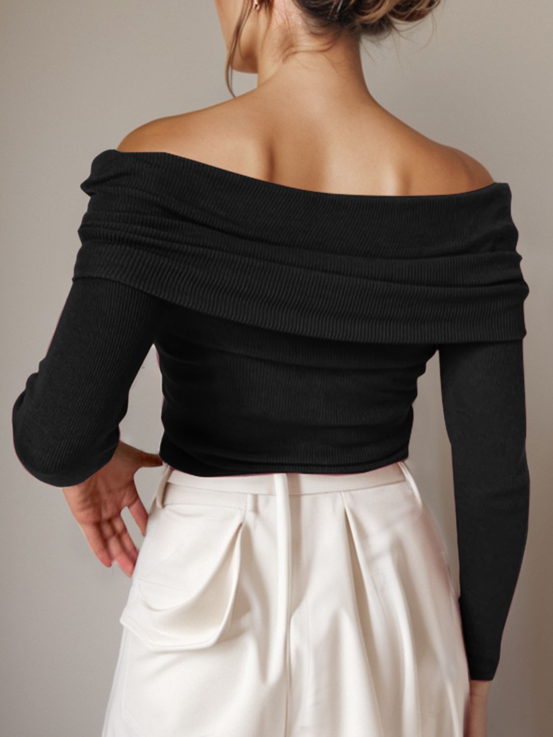 Off-Shoulder Sweater - Long Sleeve Knit Pullover