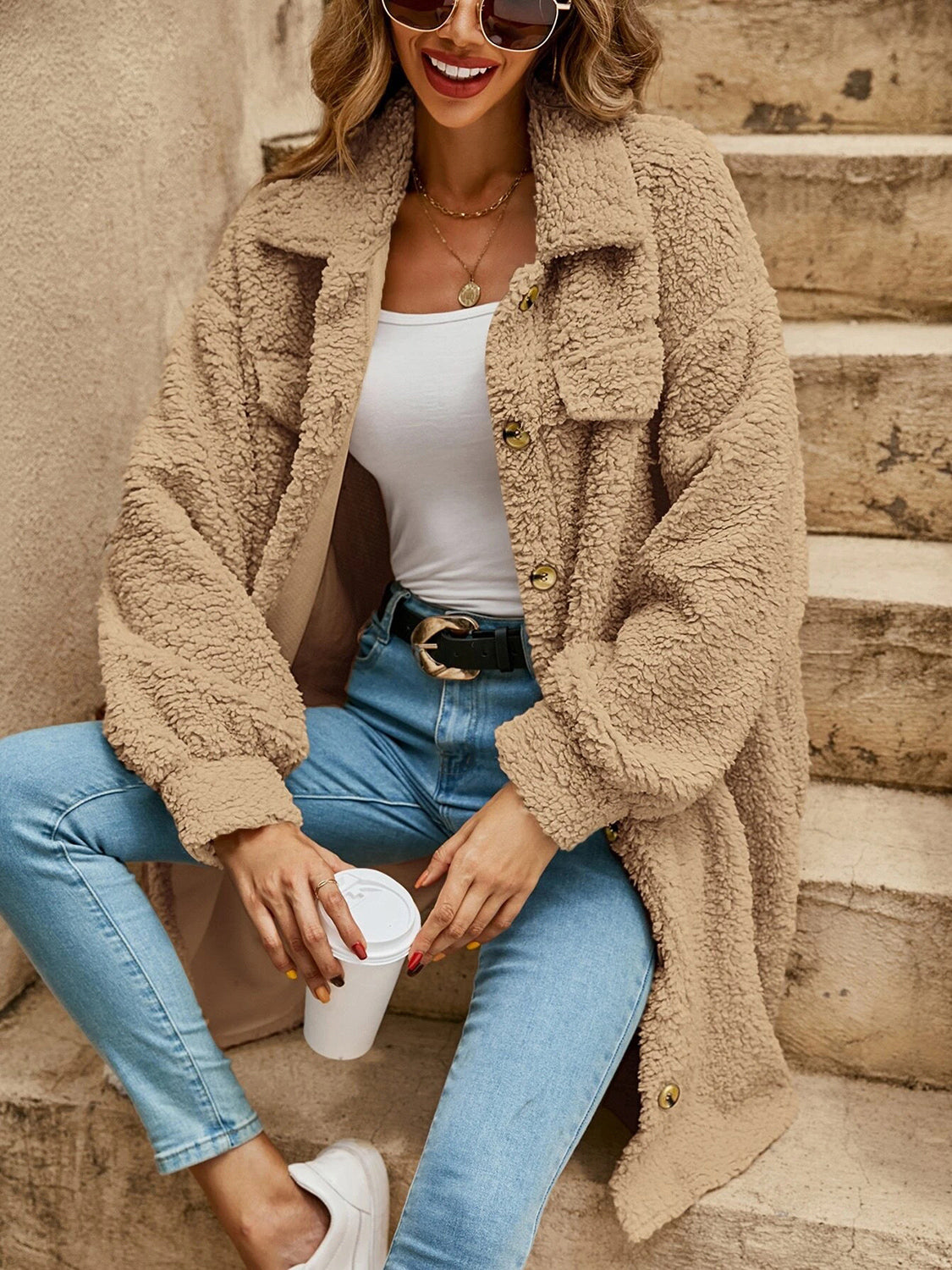Collared Button Down Coat - Fashions Envy