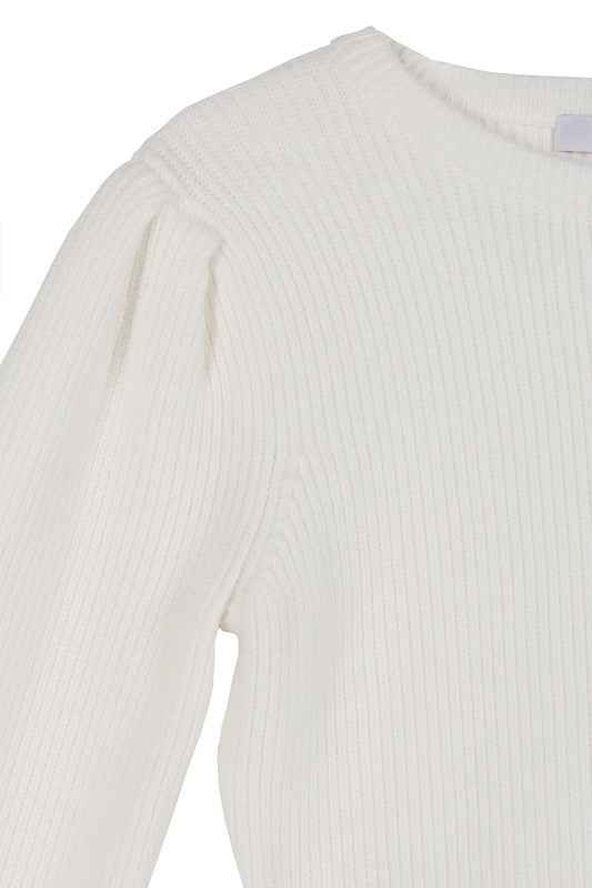 Peplum Round Neck Puff Sleeve Sweater