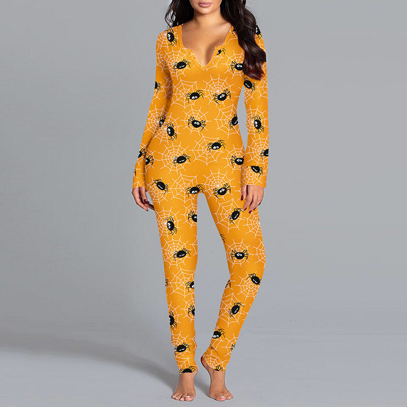Halloween Jumpsuit Pajamas - Long Sleeve Printed Loungewear
