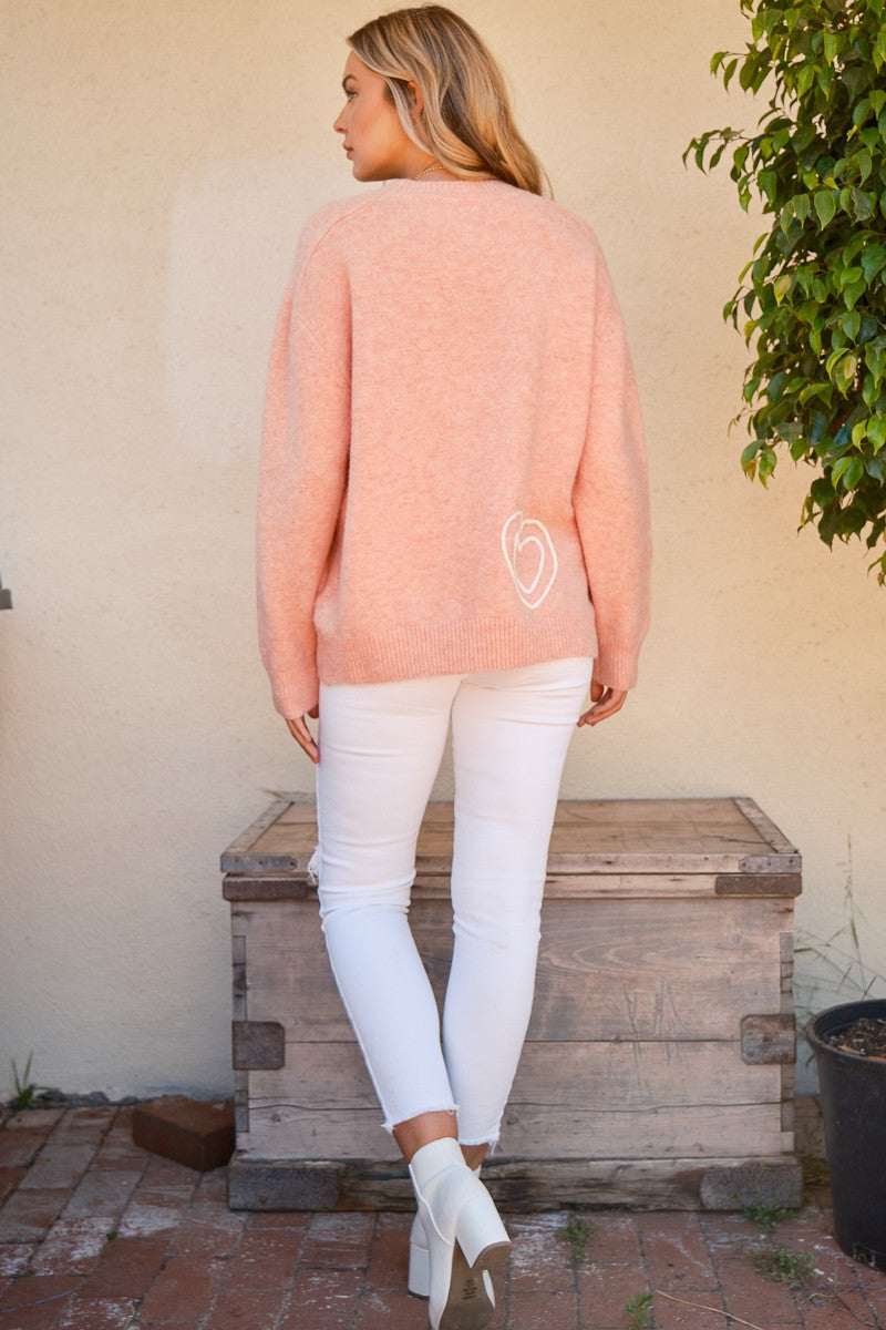 Pink WIFEY & Heart Round Neck Sweater