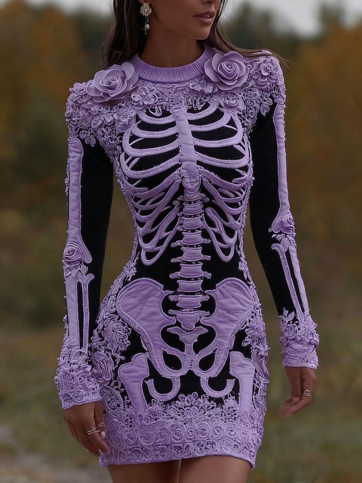 Skeleton Mini Dress - 3D Floral Halloween Costume