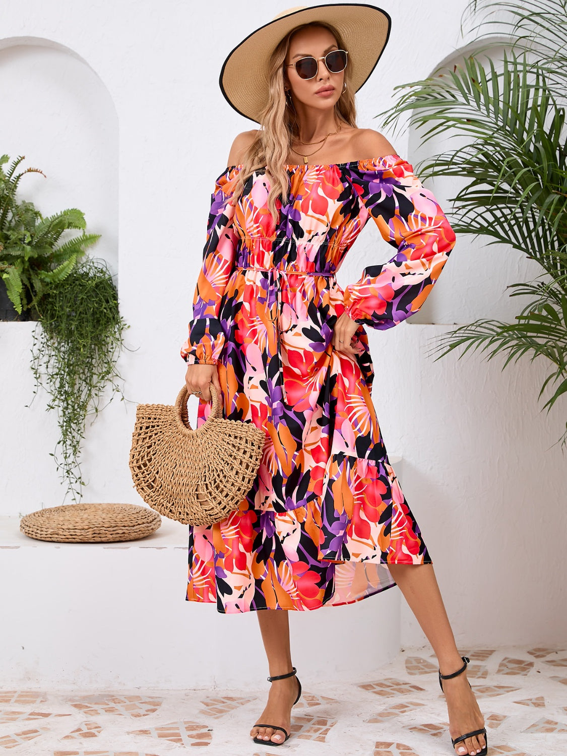 Floral Printed Long Sleeve Midi Dress