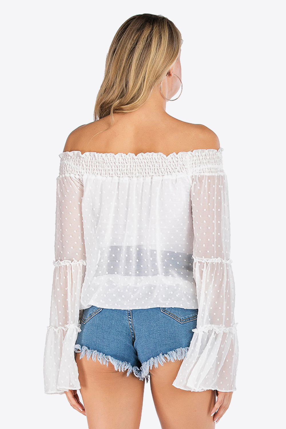White Swiss Dot Off-Shoulder Blouse