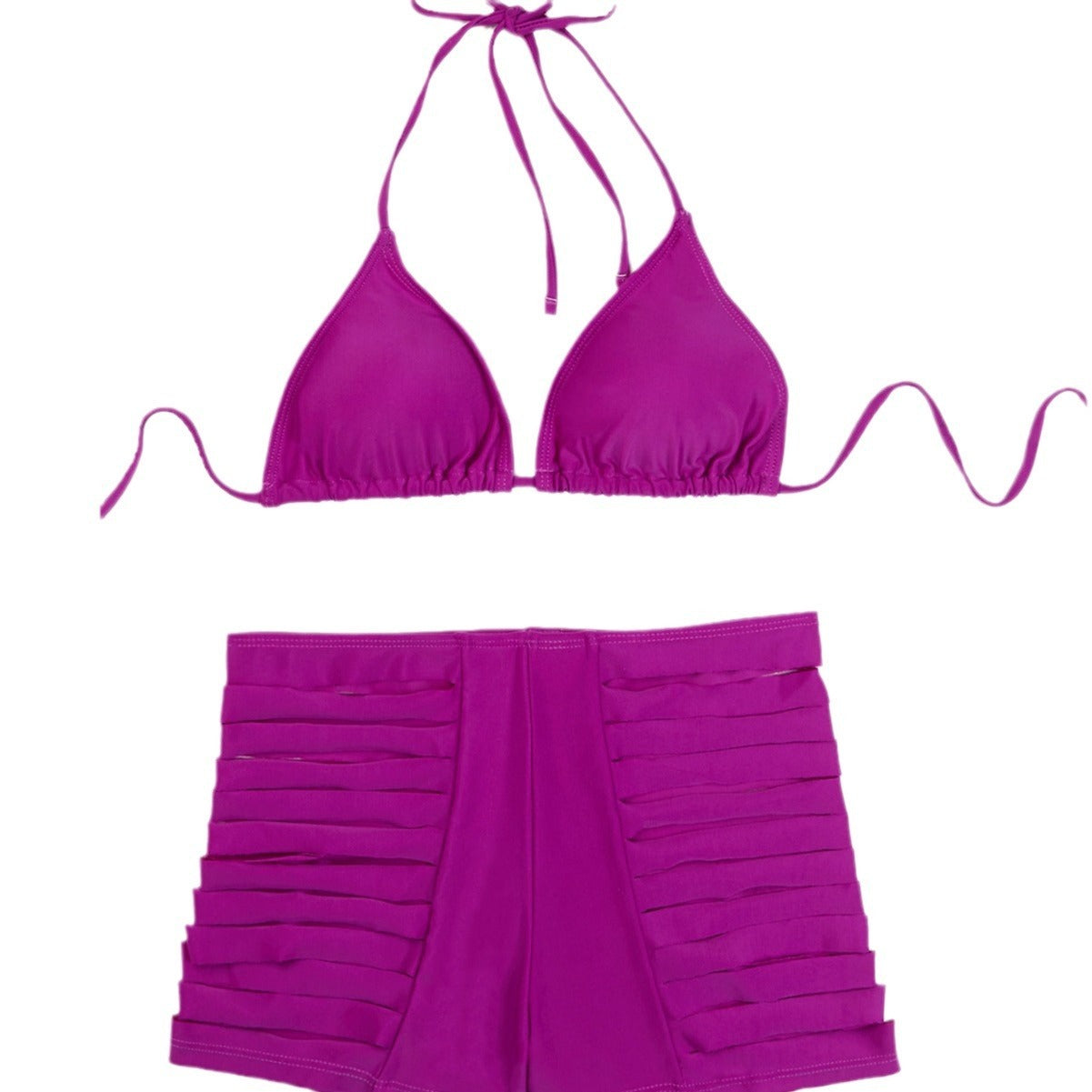Sexy Cutout Boy Shorts & Triangle Top Purple Bikini Swimsuit Set