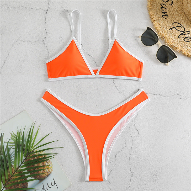 Split Triangle Bikini Set - Solid Color Cute Swimsuit