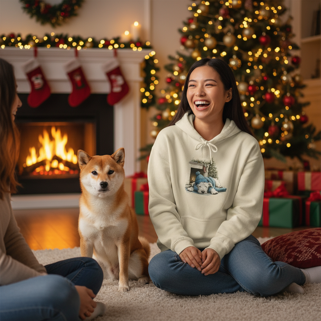 Christmas Fireplace Pup Hoodie 3