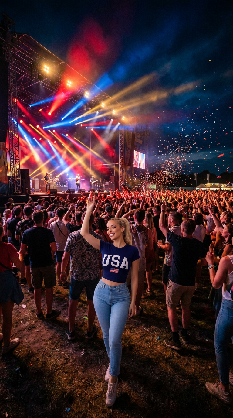 USA Graphic Fitted T-shirt - Cropped Round Neck Top