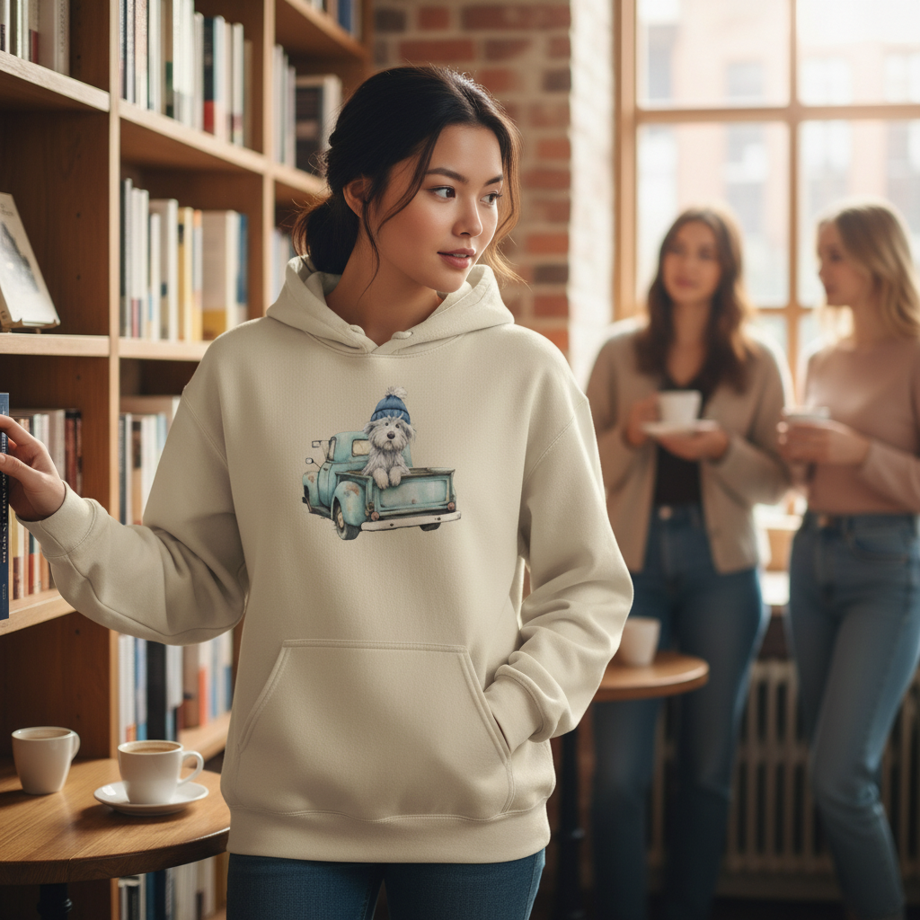 Cozy Winter Pup Hoodie Lifestyle 3