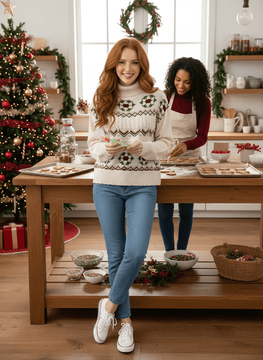Cable Knit Turtleneck Sweater - Fair Isle Holiday Style - Fashions Envy