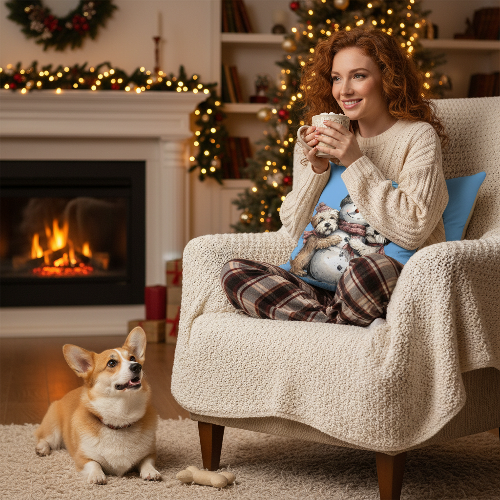 Cute Puppy Winter Pillow Lifestyle Image 2