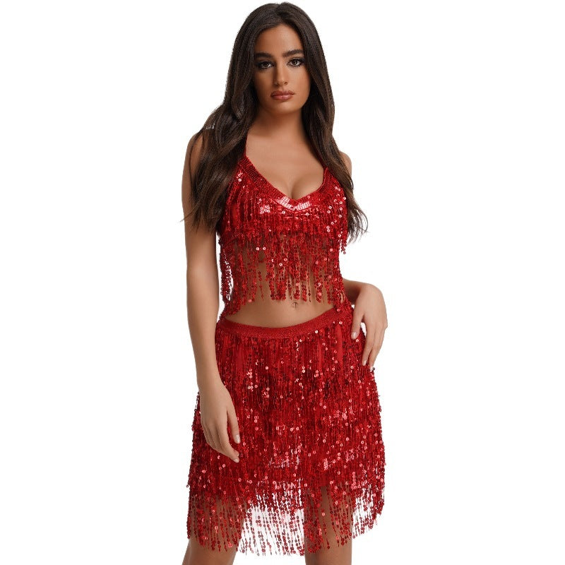 Sexy Tassel Halter Belly Dance Costume Outfit Set