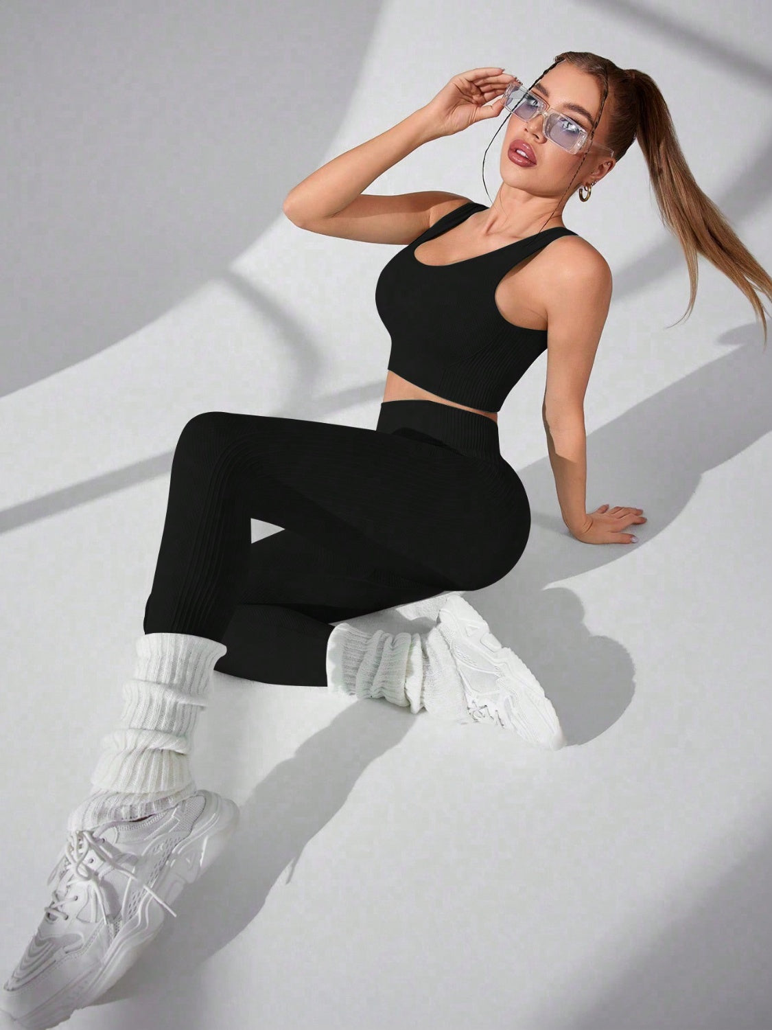 Scoop Neck Wide Strap Top and Pants Active Set - Fashions Envy