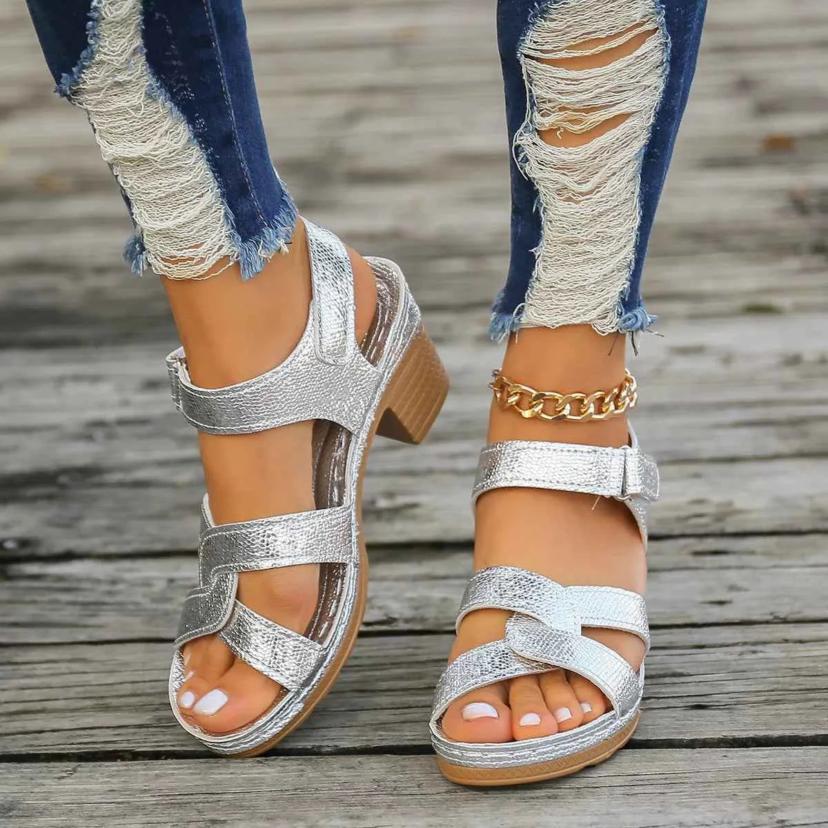 Open Toe Block Heel Sandals - Mid Height Elegant Style