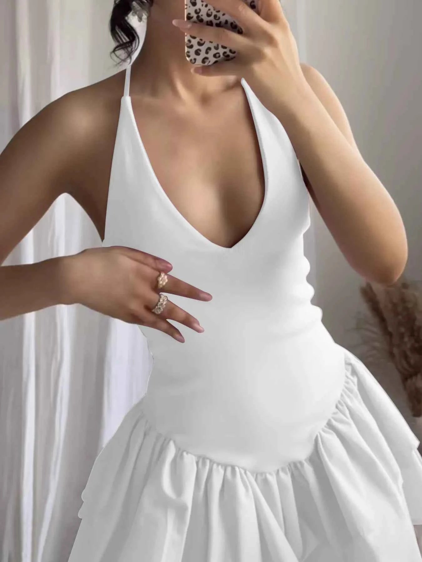 Crisscross Layered Ruffle Hem Mini Dress