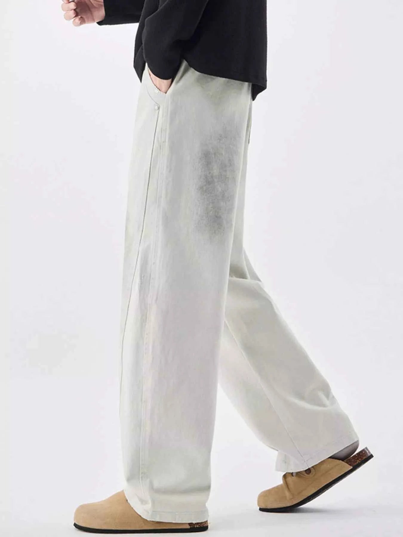 Men's Wide Leg Pants - Drawstring Vintage Wash