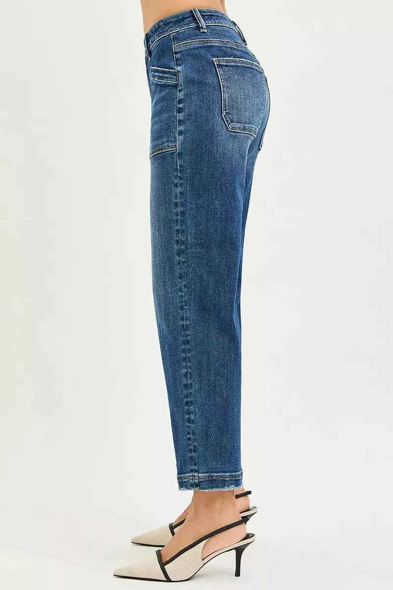 RISEN Slouchy Baggy Jeans - Cropped Front Patch Pocket