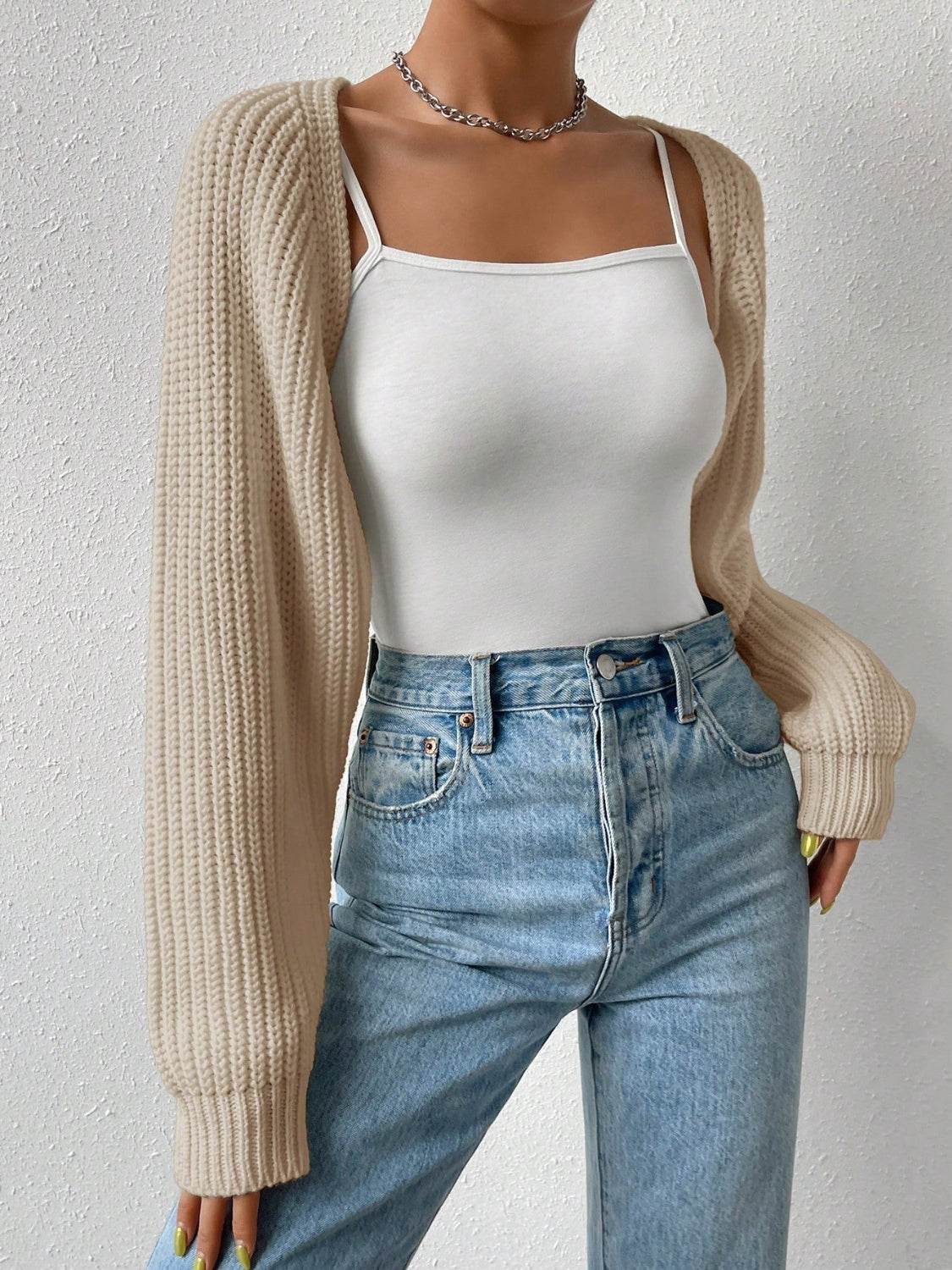 Honey Open Front Long Sleeve Cropped Cardigan - Fashions Envy
