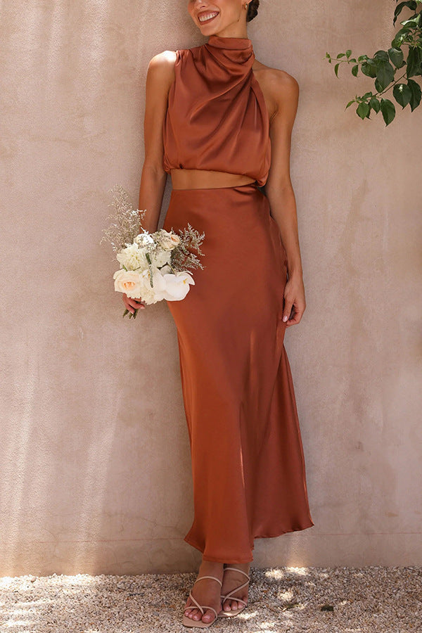 Satin Two Piece Set - Slim Fit Casual Outfit for Women