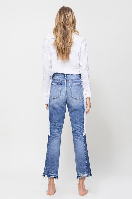 Super HIgh RIse Straight W/Side Blocking Panel Jeans