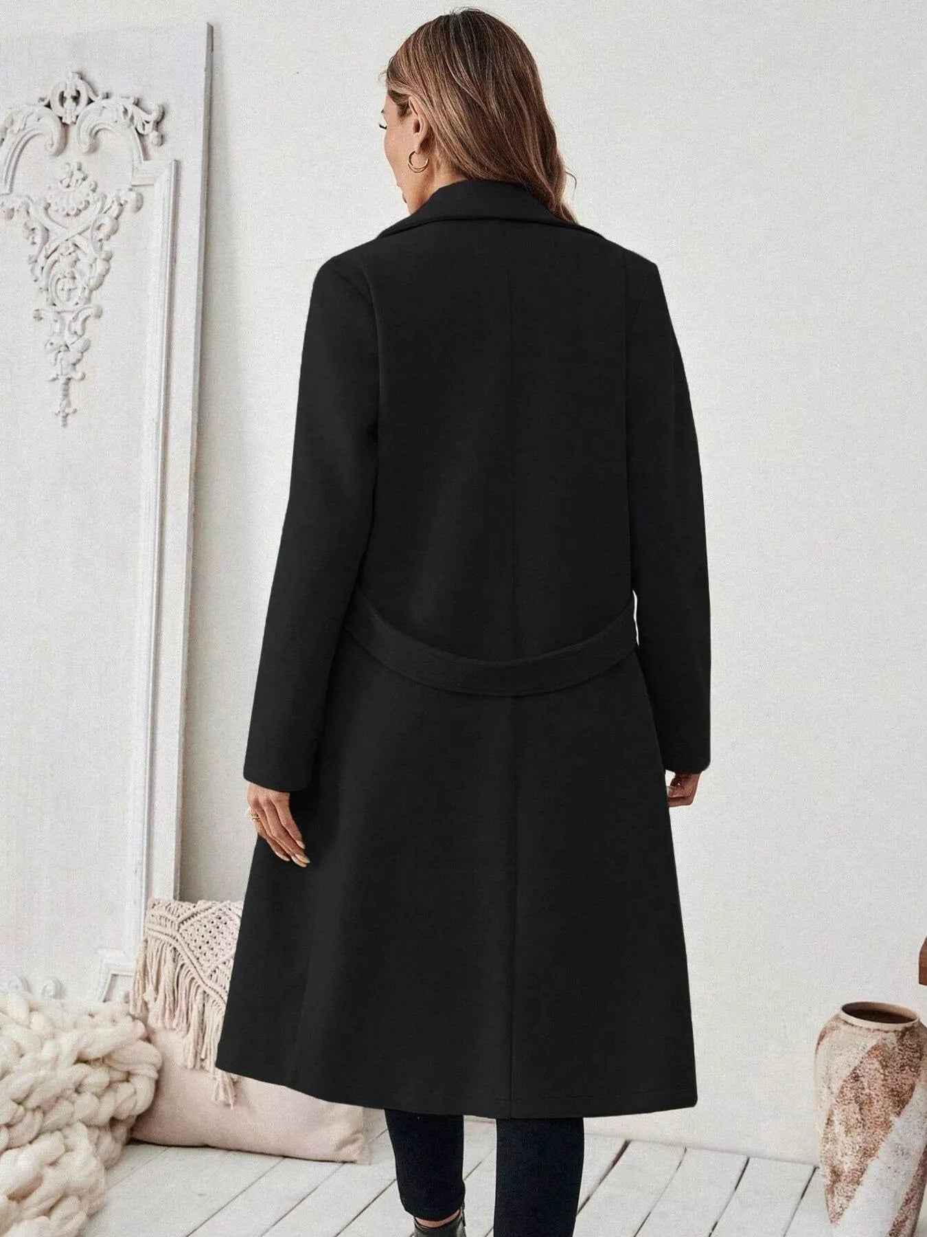 Wool Blend Overcoat - One Button Belted Long Coat - Fashions Envy