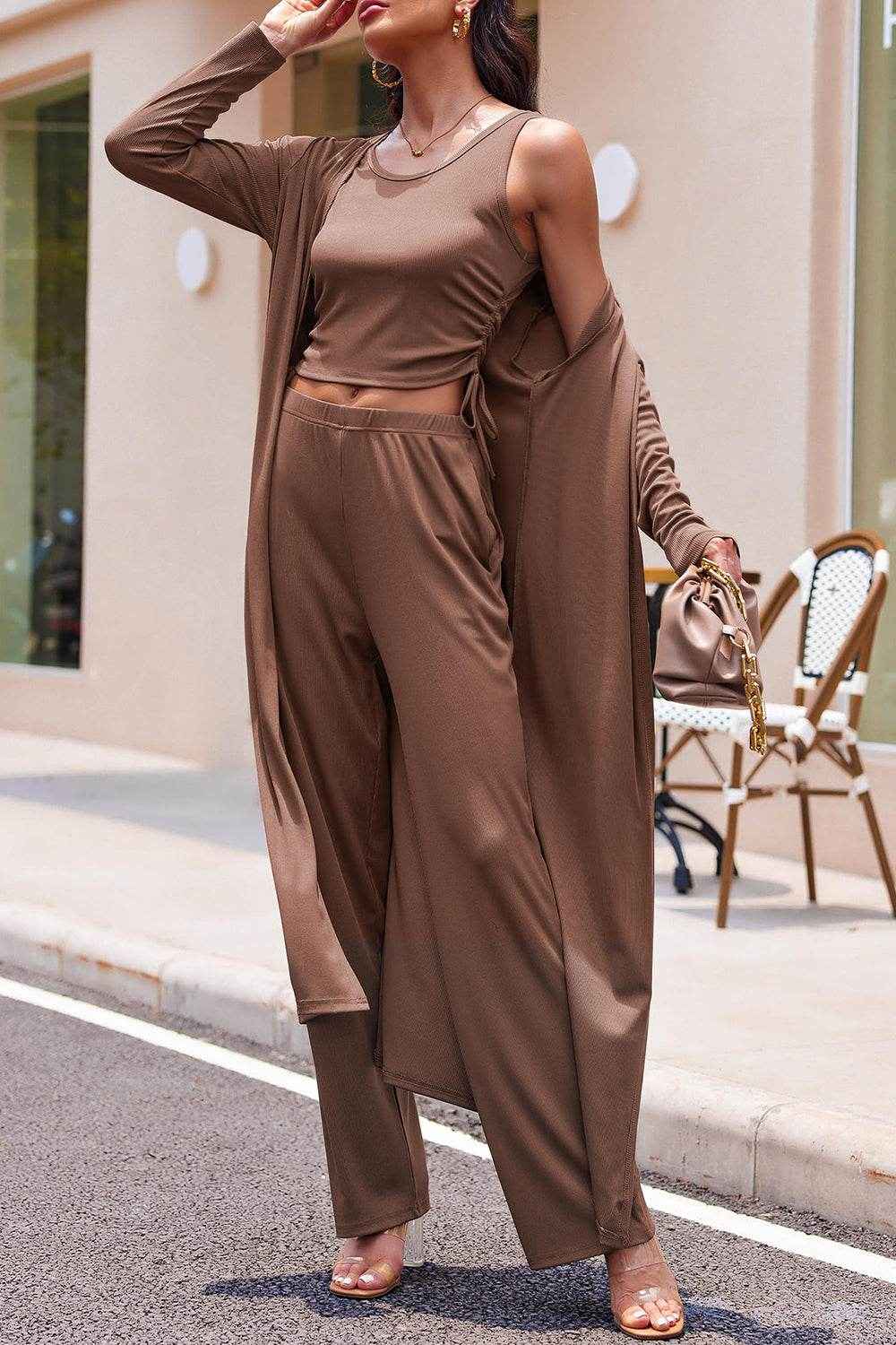 Drawstring Tank - Long Sleeve Cover Up and Pants Set