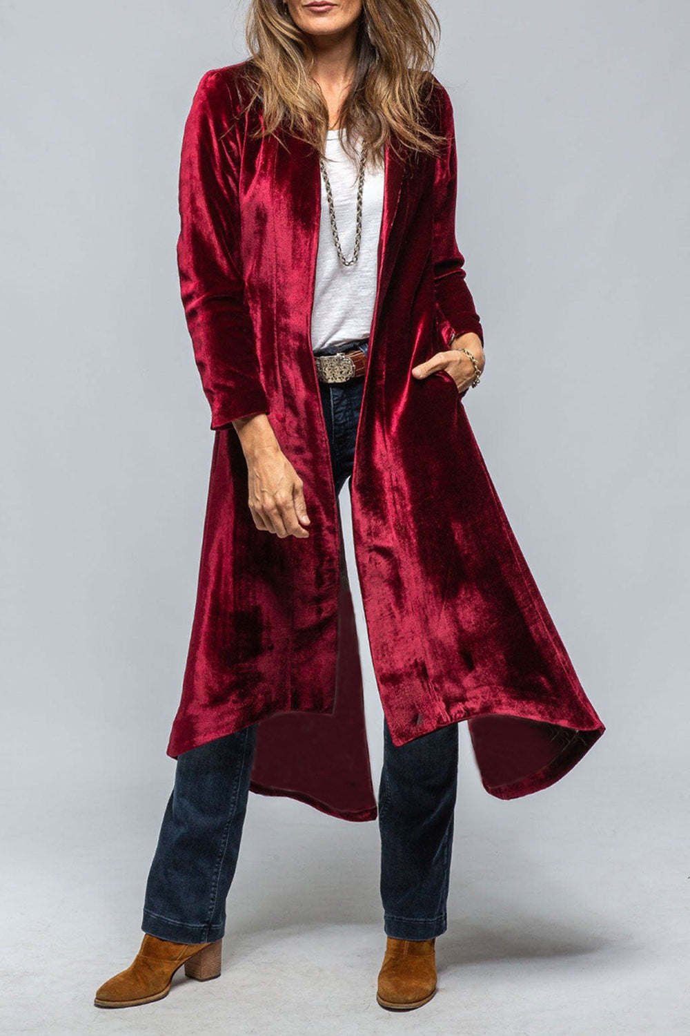 Slit Back Open Front Longline Cardigan Jacket