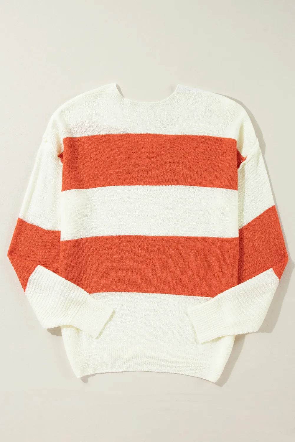 Color Block Dropped Shoulder V-Neck Sweater - Fashions Envy
