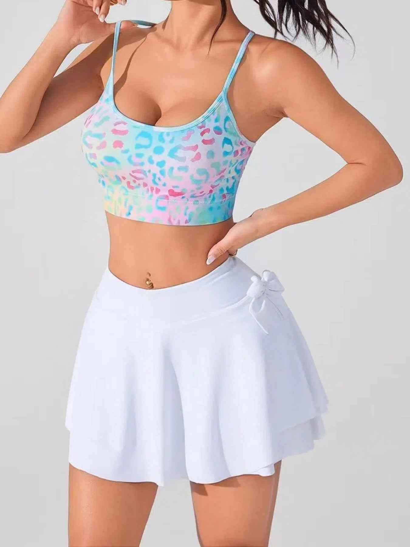Floral Print Daily Sports Bra - Cross Thin-Strap