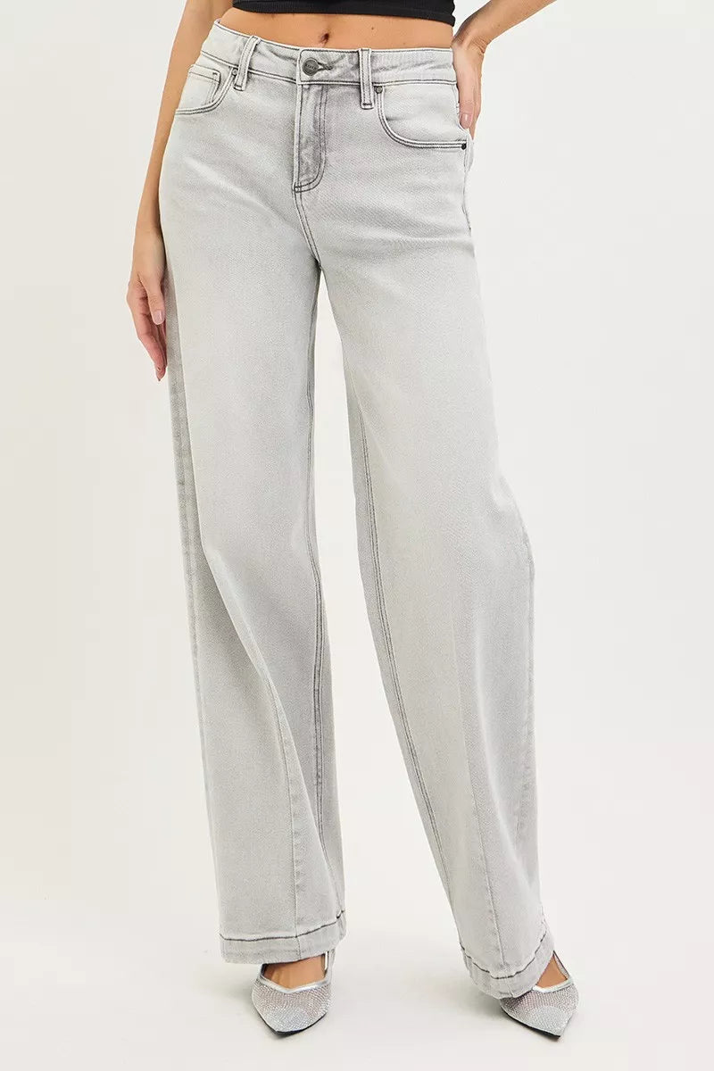 RISEN Slouchy Baggy Jeans - Contrast Stitching Relaxed Fit - Fashions Envy