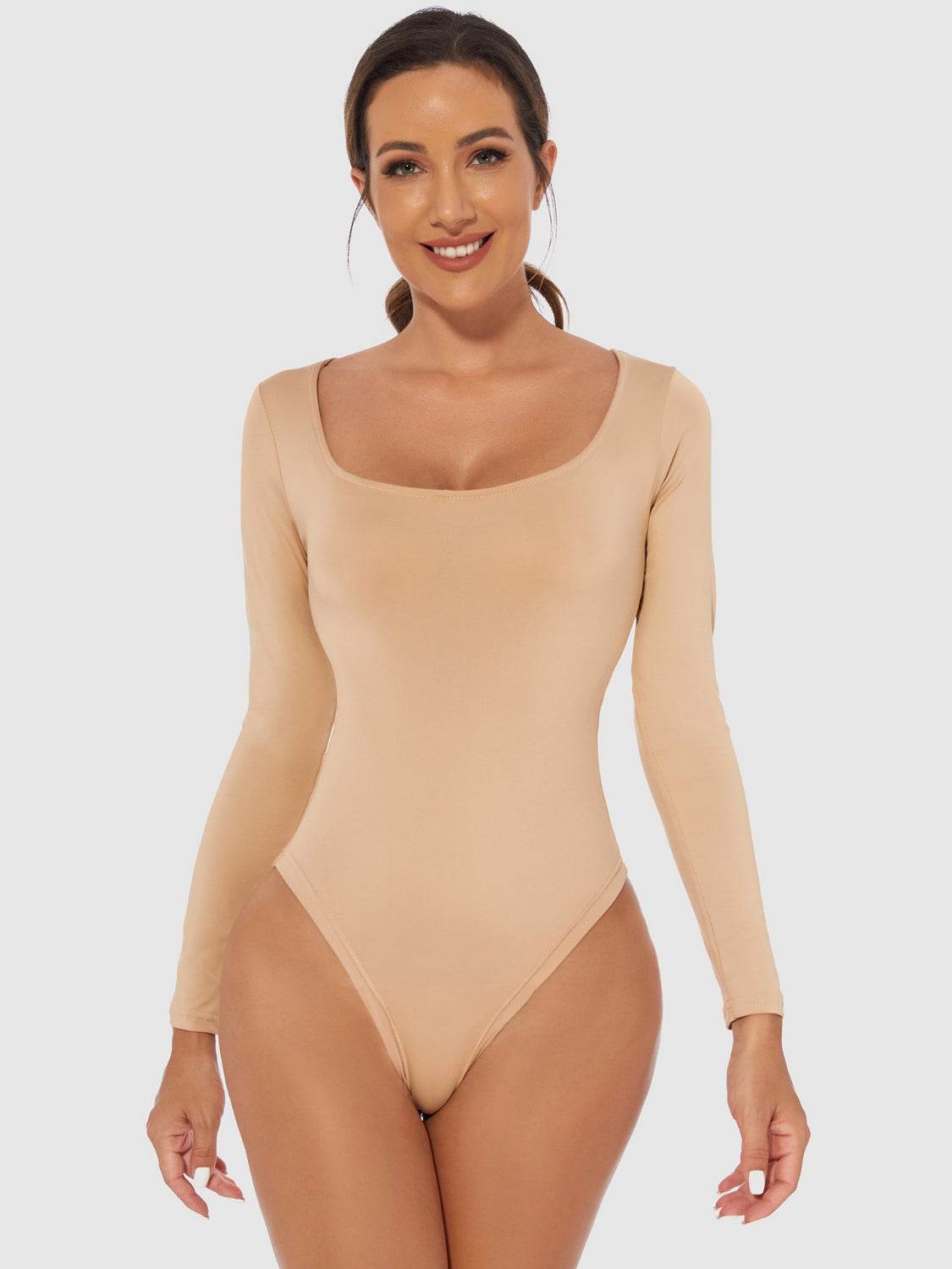 Full Size Scoop Neck Long Sleeve Bodysuit - Fashions Envy