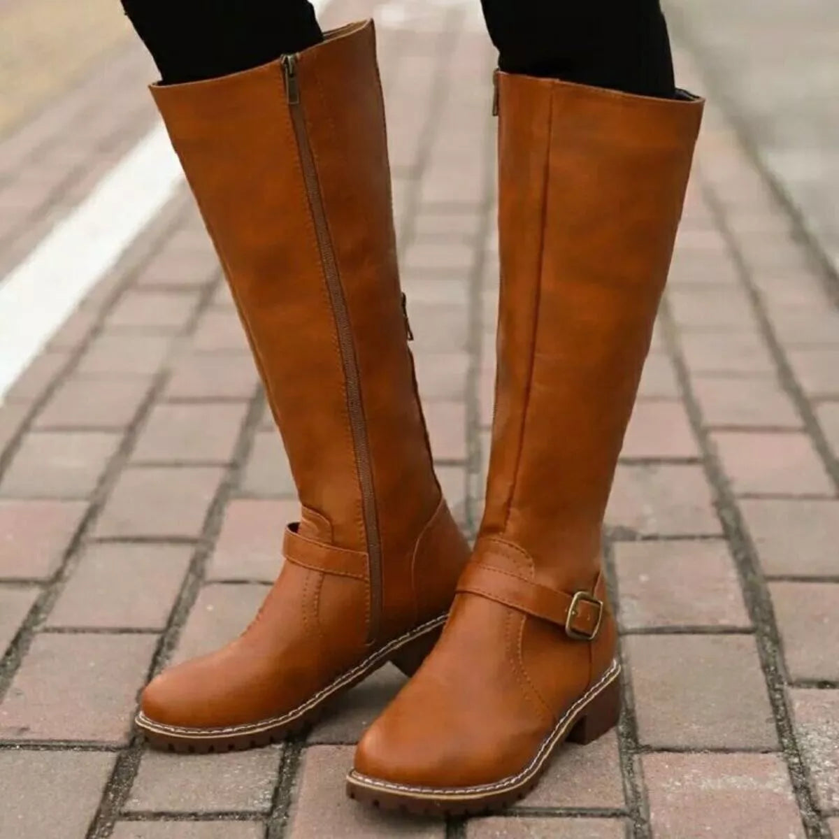 Round Toe Block Heels Boots - Fashions Envy