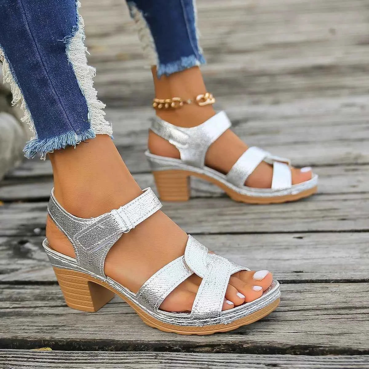 Open Toe Block Heel Sandals - Mid Height Elegant Style