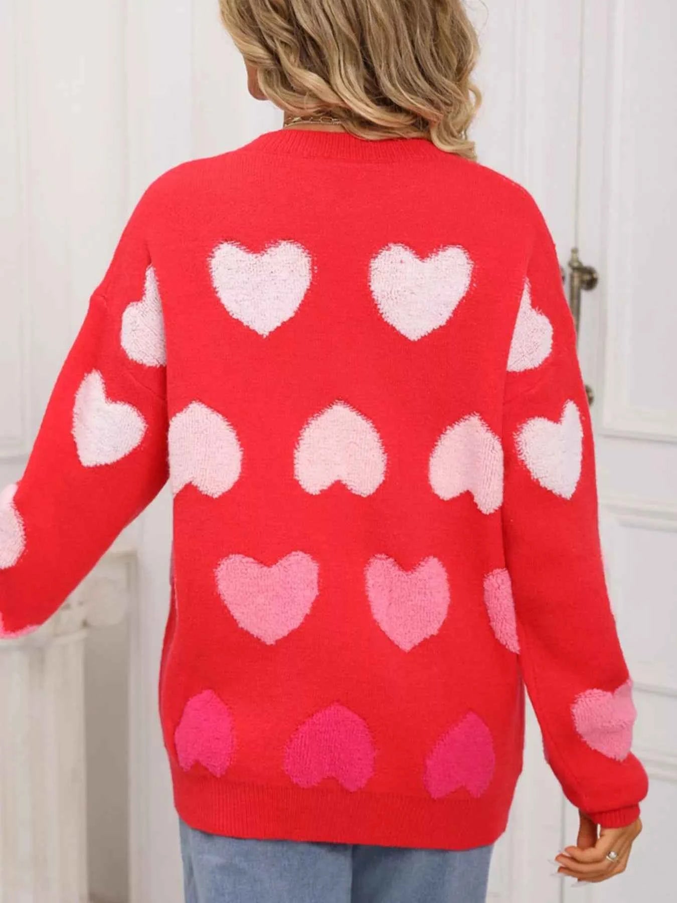 Fuzzy Heart Sweater - Valentine's Day Knit Pattern - Fashions Envy