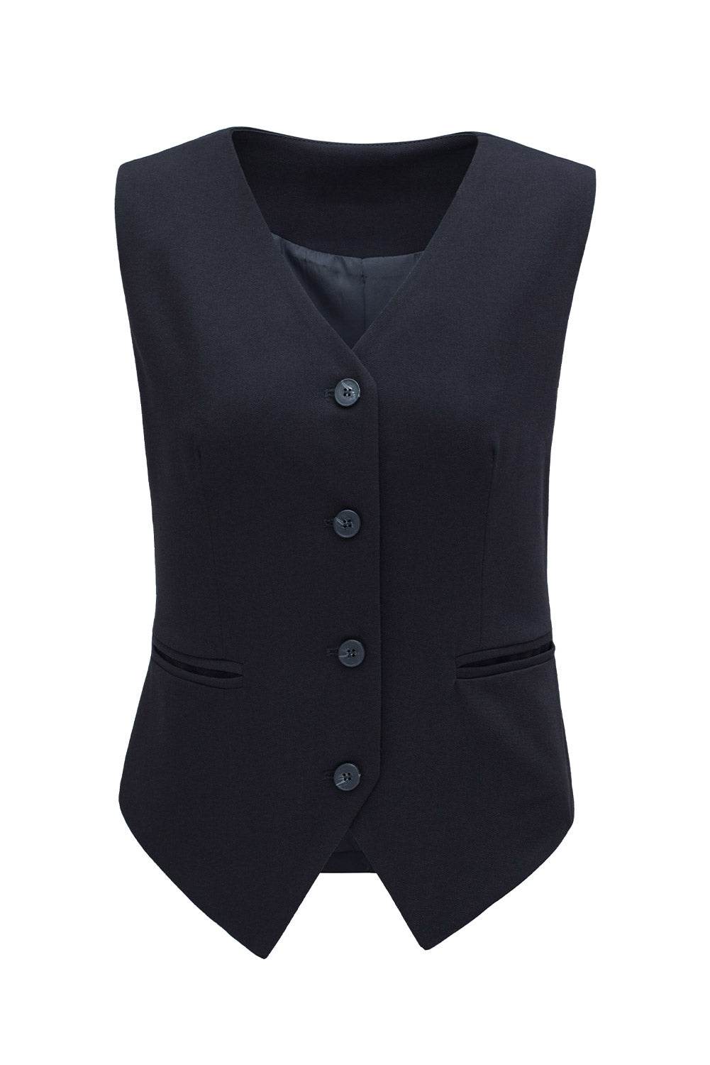 Pocketed Button Up Vest - Fashions Envy