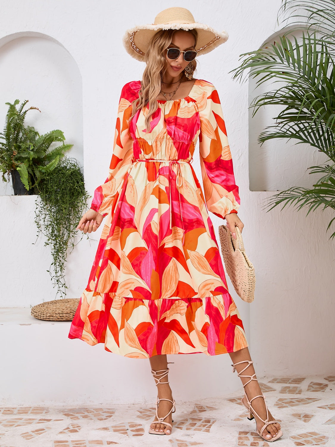 Floral Printed Long Sleeve Midi Dress