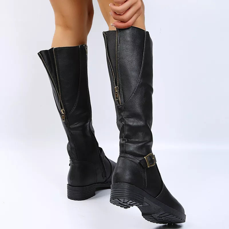 Round Toe Block Heels Boots - Fashions Envy