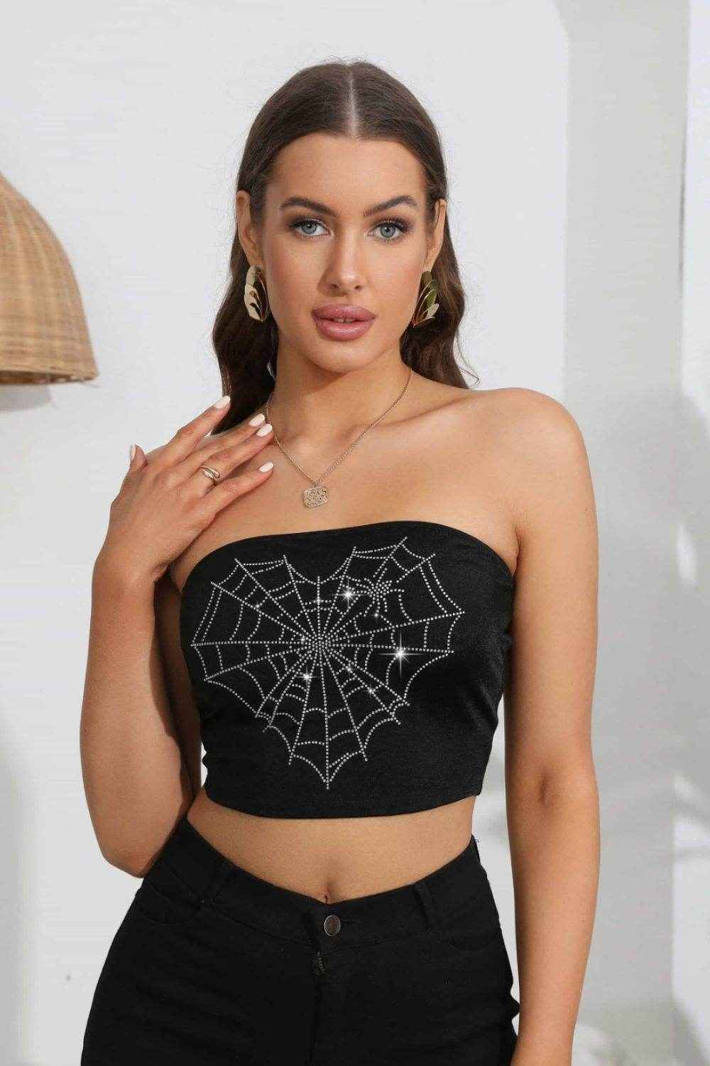 Heart Spider Web Graphic Tube Top