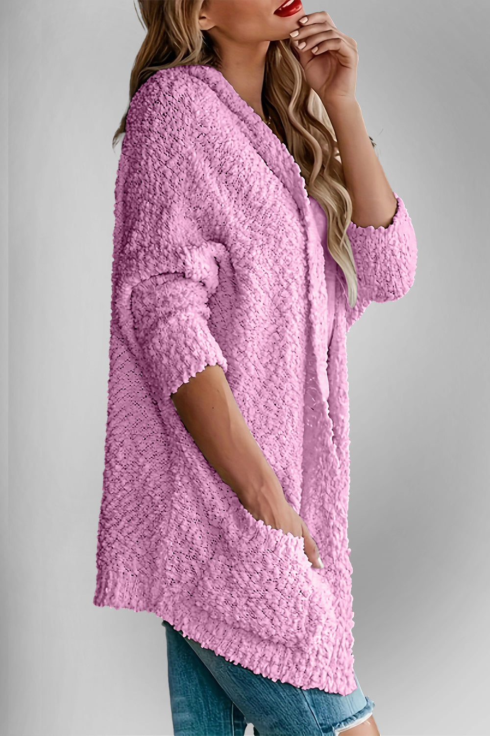 Double Take Pocketed Open Front Long Sleeve Cardigan - Fashions Envy