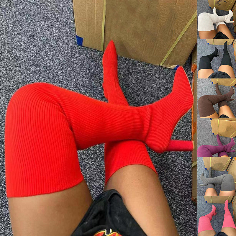 Over-the-Knee Boots - Pointed Toe High Heel Stretch