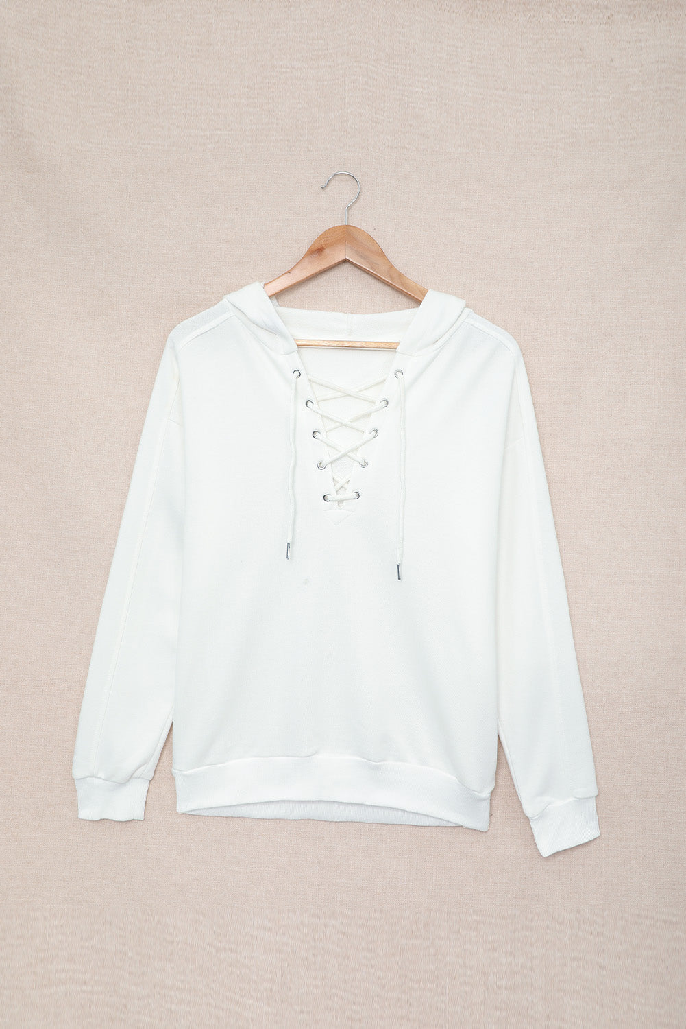 Lace Up V-neck Long Sleeve Hoodie