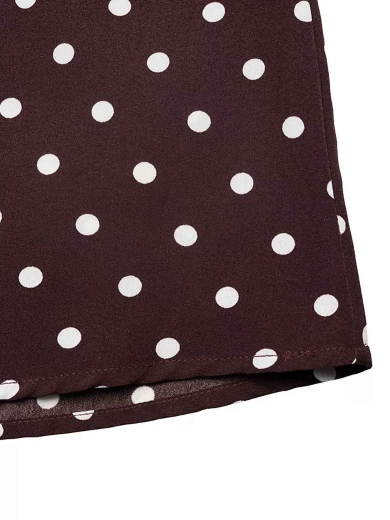 Polka Dot Halter Maxi Dress - Tie Neck Brown Print