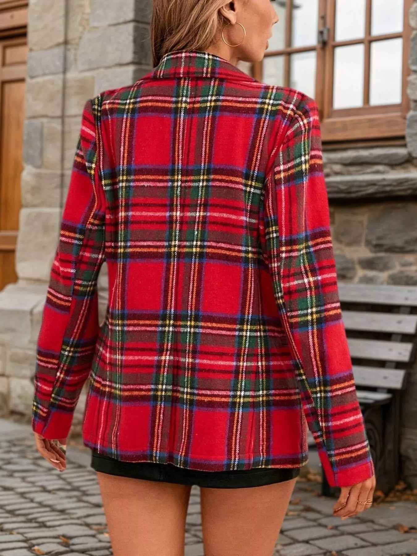 Plaid Blazer - Single-Button Office Jacket - Fashions Envy