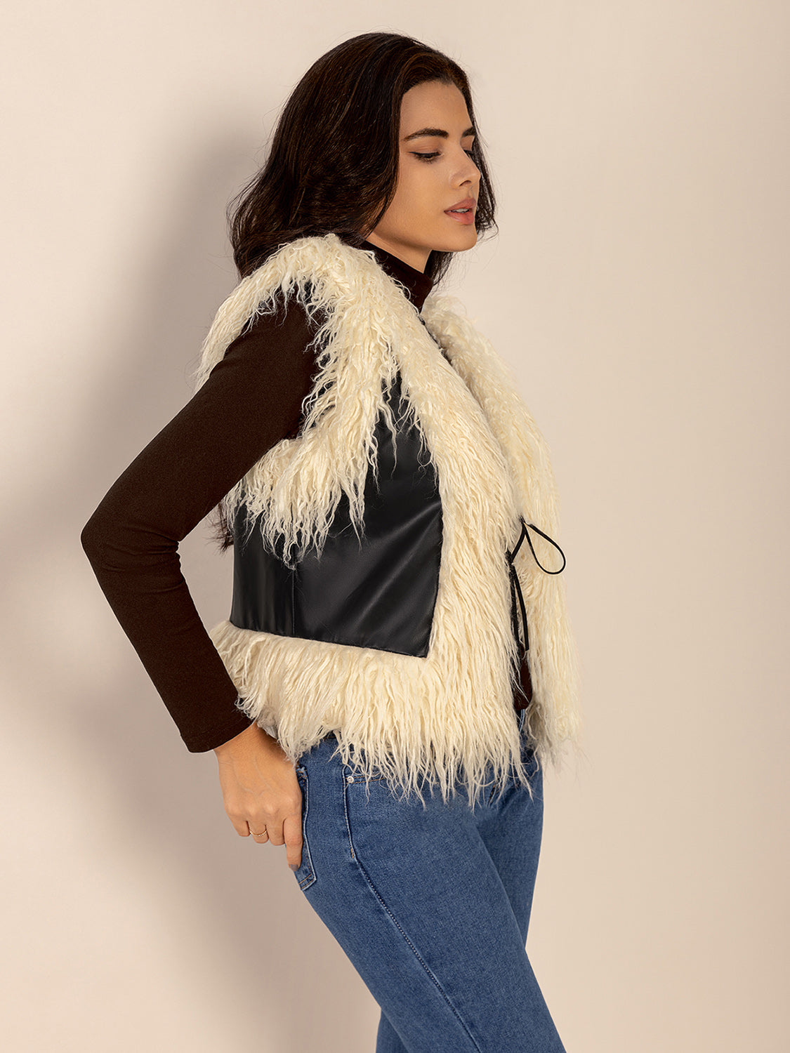 Black Tied Fringe Contrast Vest