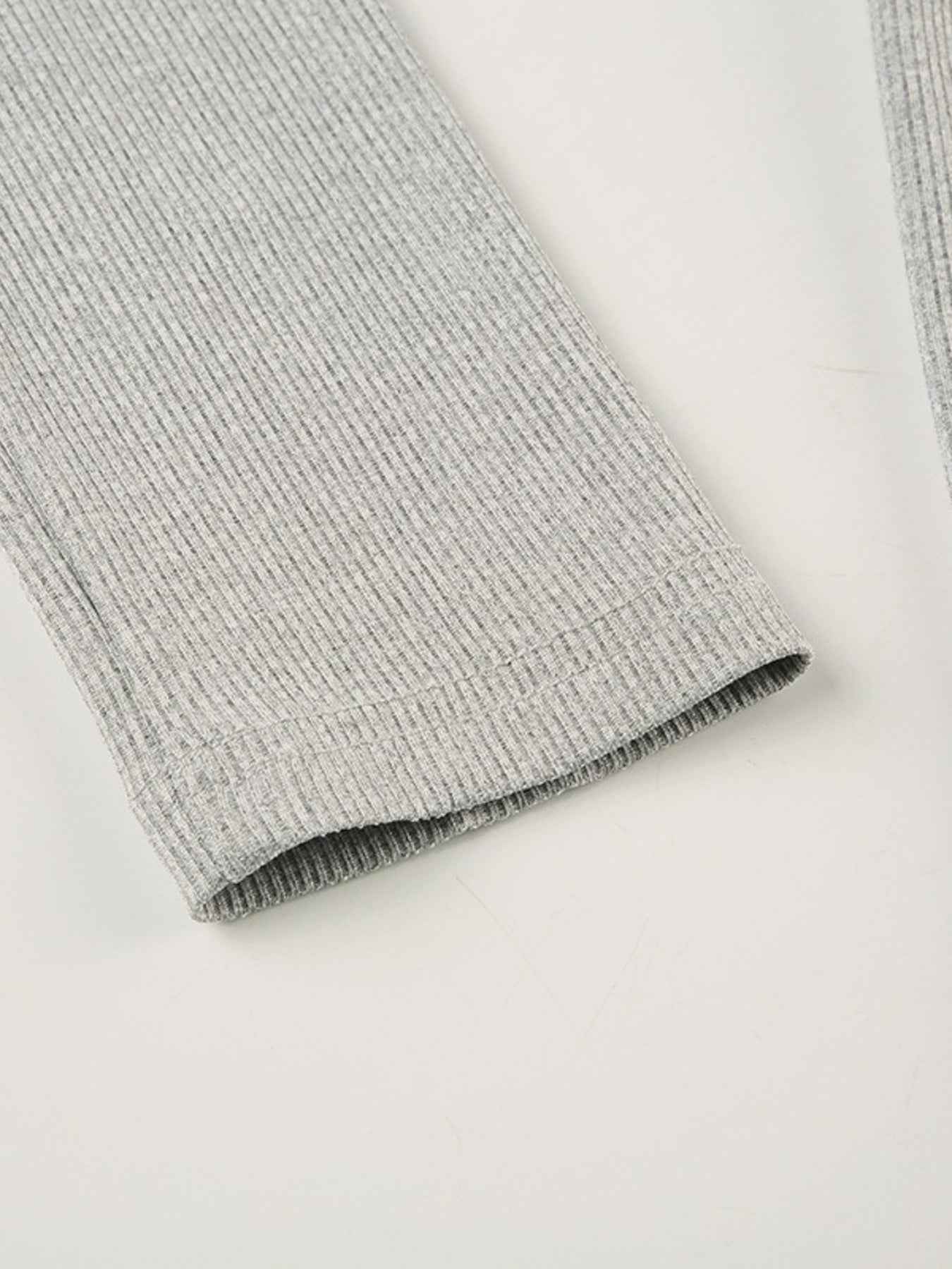 Deep V-Neck Ribbed Romper - Long Sleeve Button Front