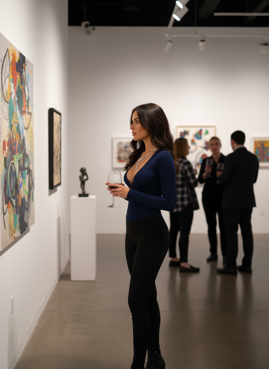 Dark Blue - Brunette at art gallery