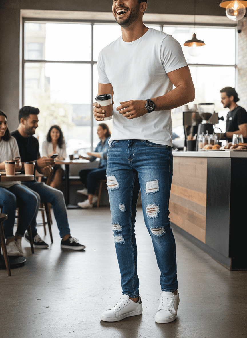 Men's Ripped Slim Fit Jeans - Distressed Stretch Denim - Fashions Envy