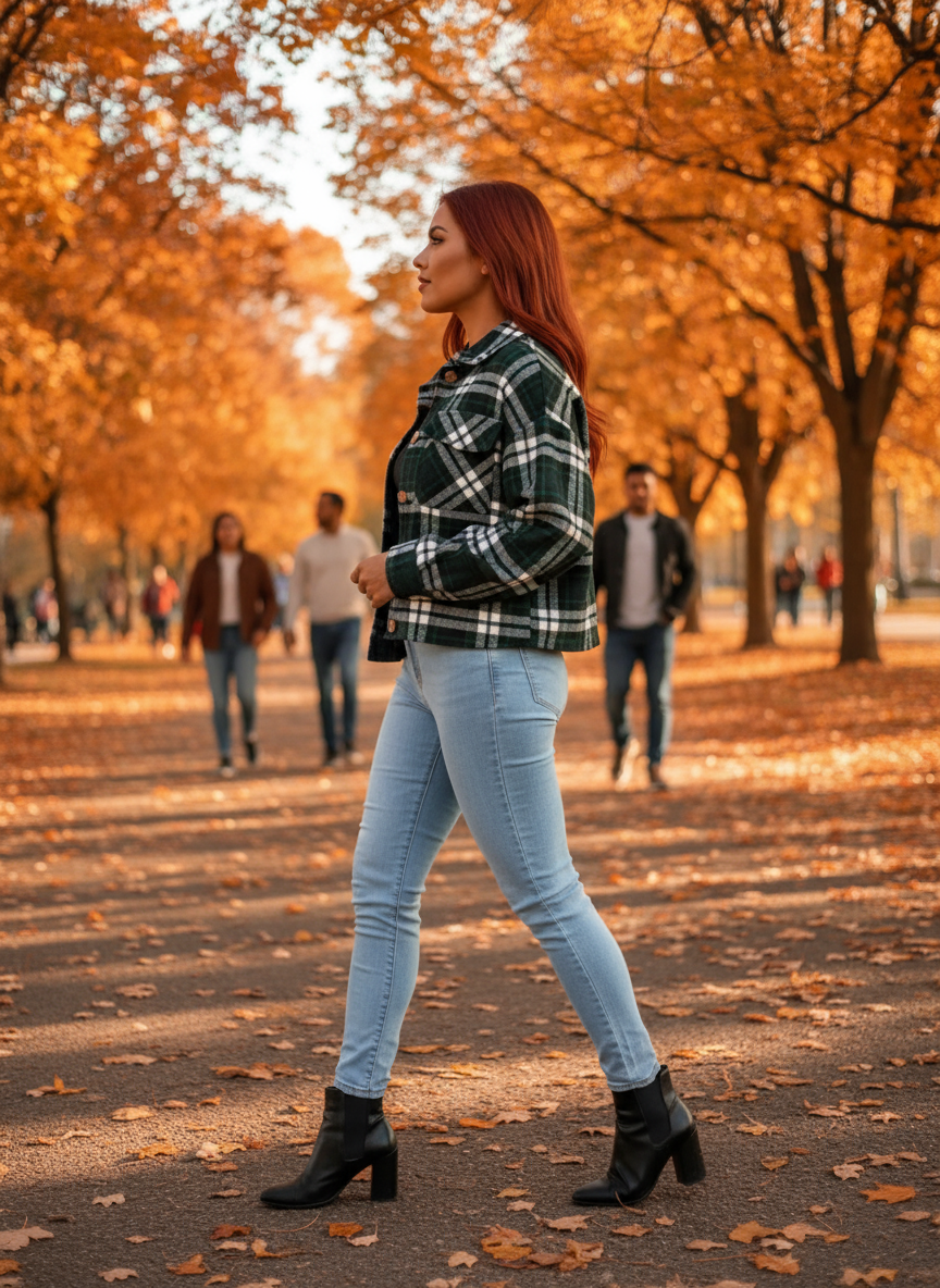 Dark green cropped plaid jacket - side view