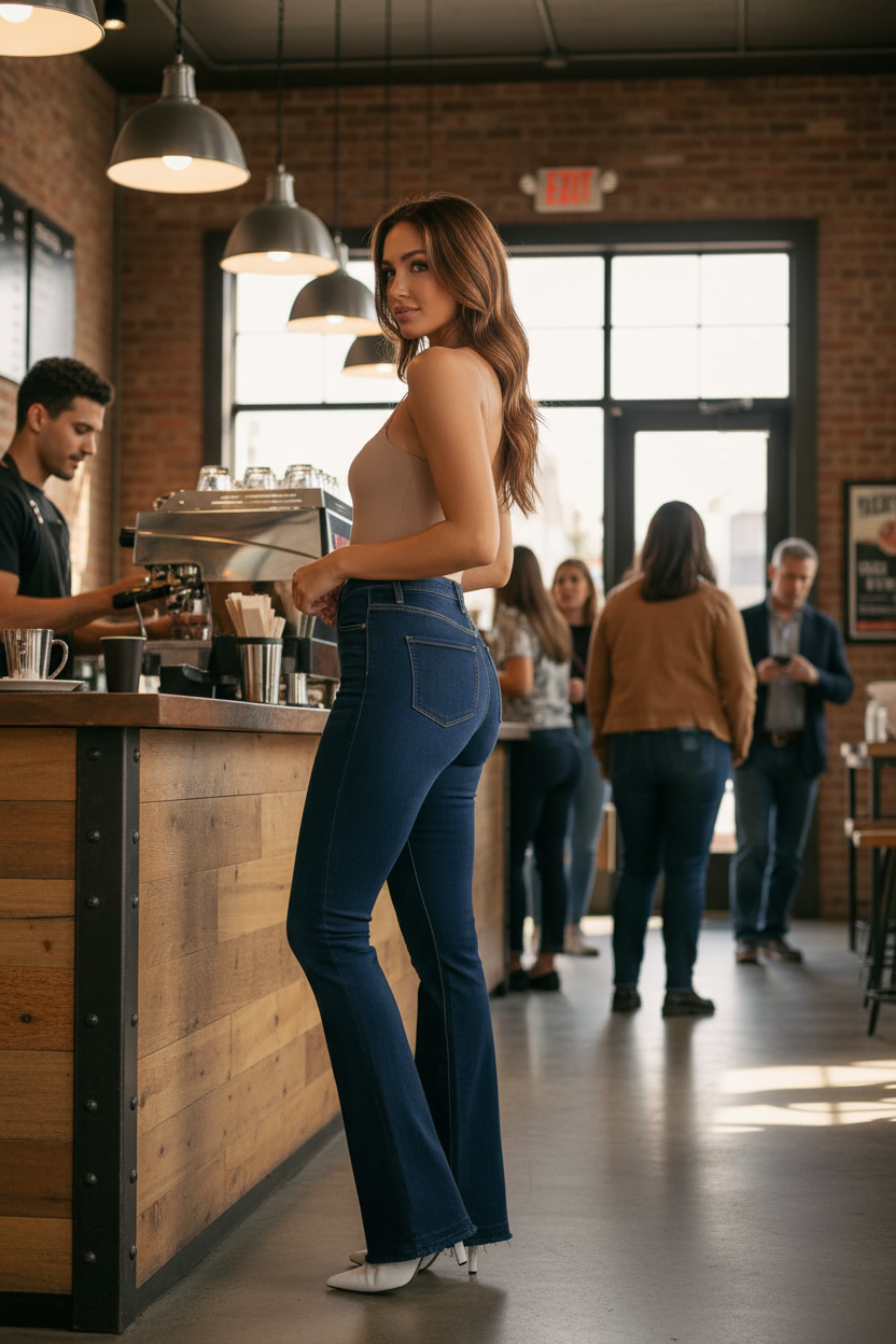 Dark wash bootcut jeans lifestyle image 2