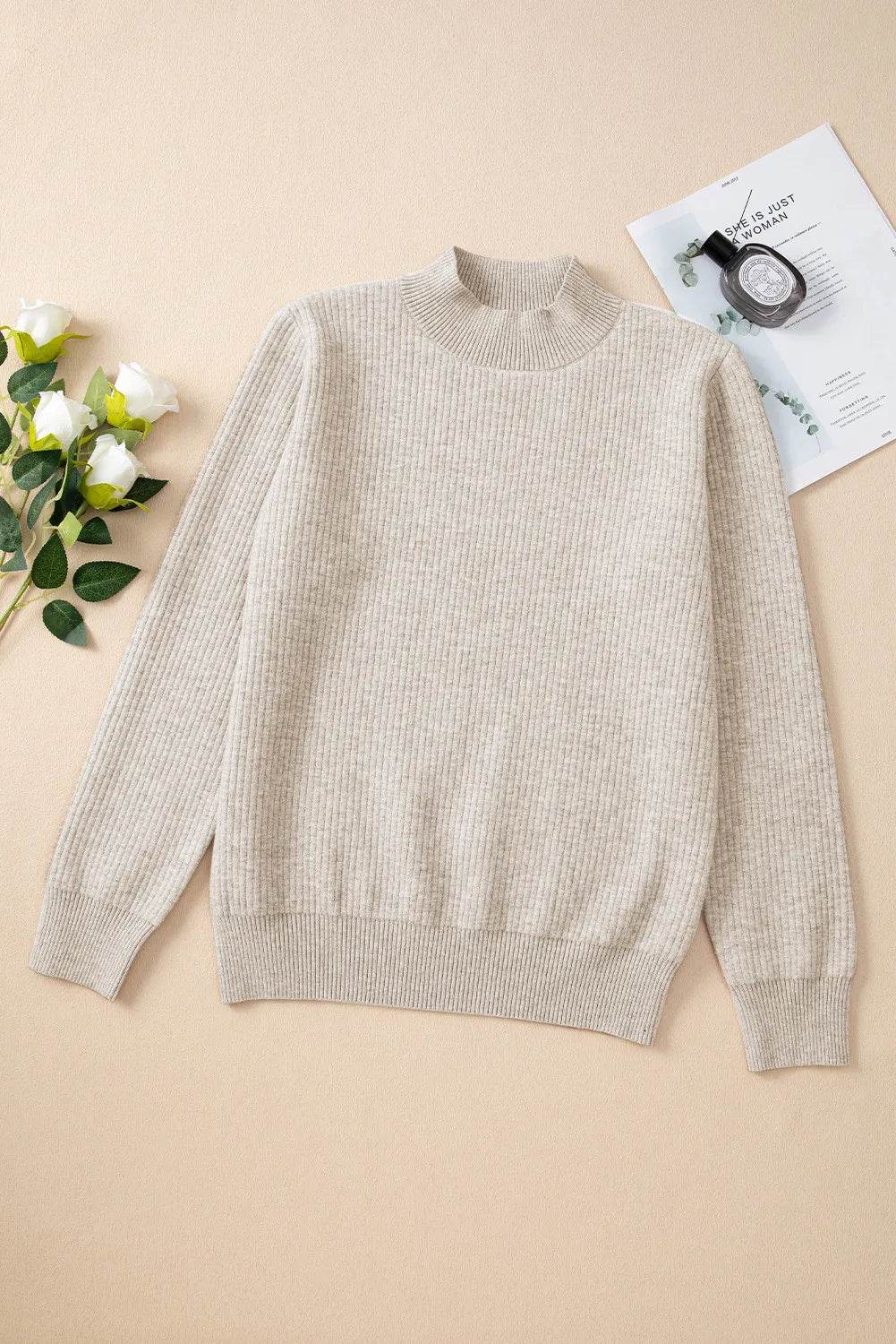 Mock Neck Long Sleeve Sweater - Fashions Envy